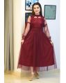 Star Garnet Fine Net Fancy Maxi For Girls/Ladies Ax-107 - Stay Elegant With A Garnet Maroon Maxi. 