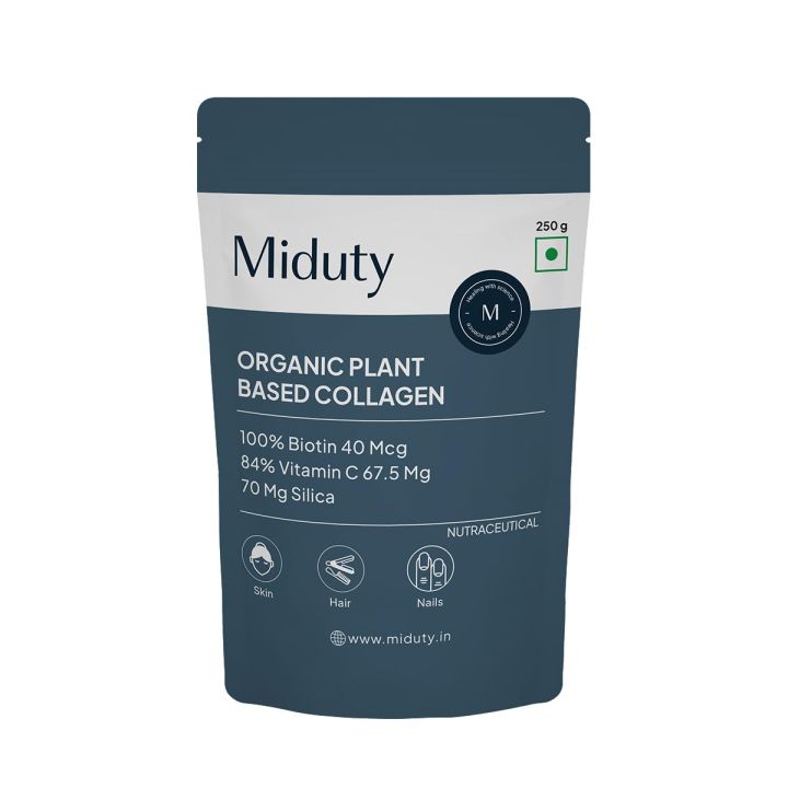 Miduty by Palak Notes Organic Collagen Powder, collagen supplement, Skin, Hair & Nails, Skin Nourshing Formula, Plant based collagen, Organic Collagen Powder Pack - 250gm