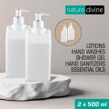 Pack of 2 Nature Divine Refillable HDPE Milky White Empty Plastic Dispenser Container Bottle with Pump 500 ml. 
