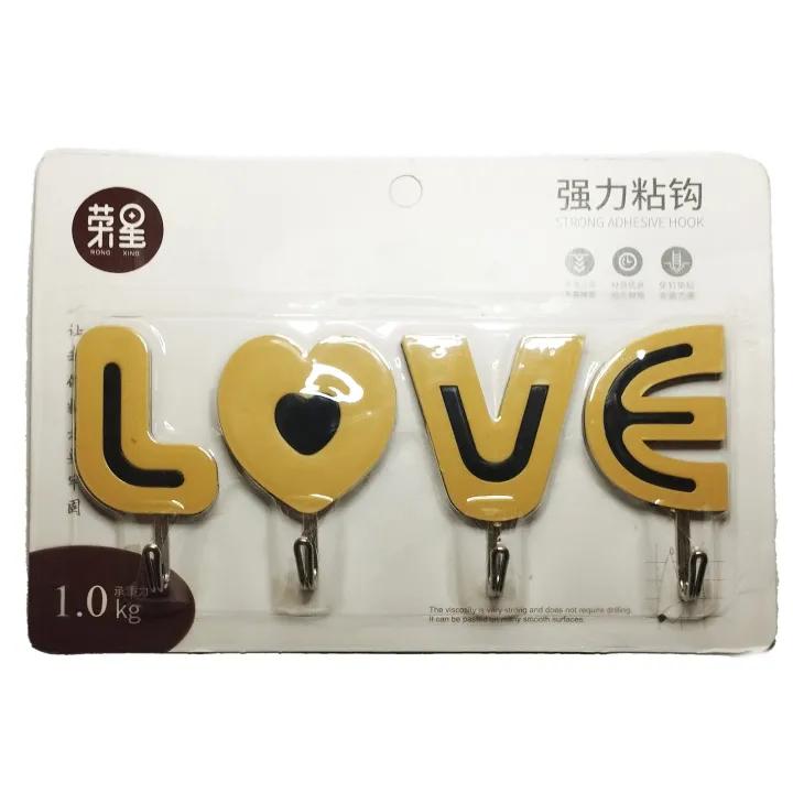 LOVE%20Adhesive%20Key%20Wall%20Hooks%20Set%20of%204%20Multi%20Colors%20Wall%20Hooks%20For%20Bathroom%20And%20Doors%20Walls%20Wall%20Mounted%20Clothes%20Hooks%20-%20Image%204