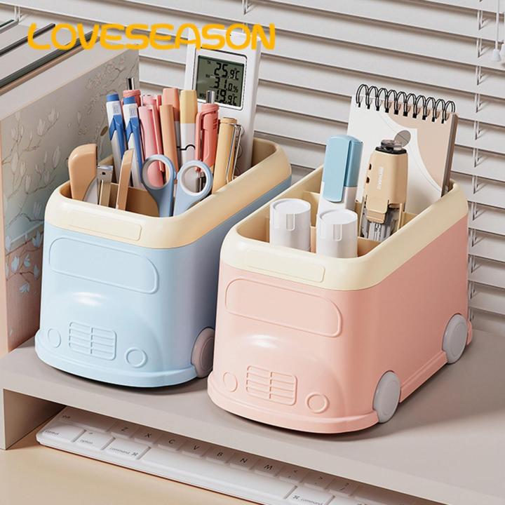 Desktop Pen Holder Bus-shaped Multifunctional Pen Holder Large Capacity Office Supplies Organizer for Southeast Asian Buyers Desktop Stationery Container