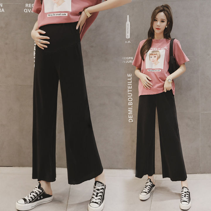 Summer%20Maternity%20Clothes%20Maternity%20Pants%20Summer%20Pregnant%20Women%20Ice%20Silk%20Leggings%20Wide%20Leg%20Pants%20Thin%20Outer%20Wear%20Loose-Fitting%20Pleated%20Pregnant%20Women%20Cropped%20-%20Image%204