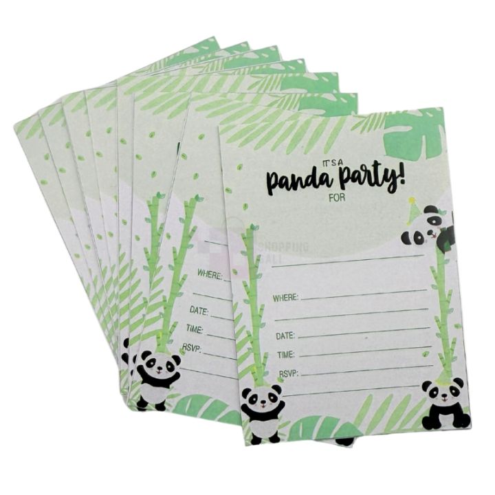 Panda Invitation Cards - 4 Inch By 3 Inch - Invitation Cards - Panda Theme - Green - Unisex - Pack Of 8