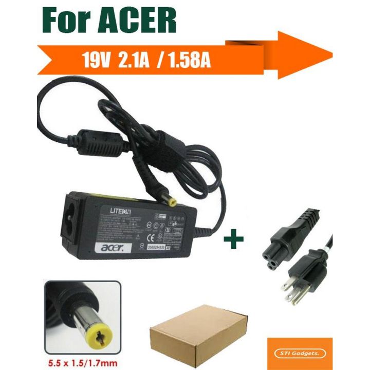 Aspire One ZA8 19V 2.1A AC Adapter Charger Laptop Power Supply - Black