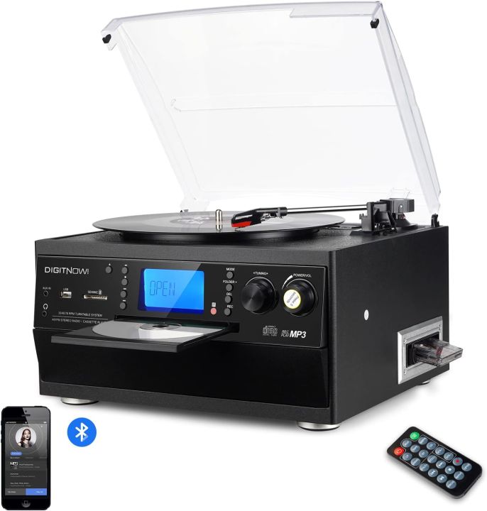 TURNTABLE Record Player  with/without Stereo Speaker, LP Vinyl to MP3 Converter with CD, Cassette, Radio, Aux in and USB/SD Enc oding, Remote Control, Audio Music Player Built in
