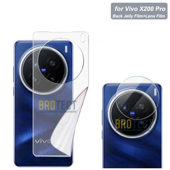 2 in 1 Vivo X200 Pro Back Jelly Protector + Camera Lens Protector 9H Soft nano Unbreakable film & Vinyl soft skin sheet wrap lamination paper Edge to Edge Protector For Vivo X200 Pro - Transparent