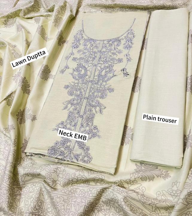 Fabrics Lawn Embroidered Unstitched 3pc Suit Summer Collection 2025 Lawn With Lawn  dupatta For Women New Collection