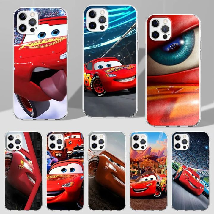Disney Cars Lightning McQueen Cover for Apple iPhone 11 12 13 Mini 14 15 Pro Max 7 8 Plus X XS XR Clear TPU Case
