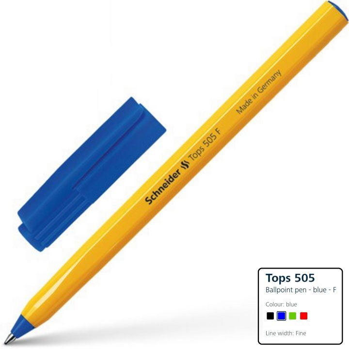 Schneider Tops 505 F Ballpoint pen 0.4mm (6 Pens Pack) (Made in Germany) Ideal for Educational and Professional Writing, Sketching and Drawing - Schneider pens - Ball point Pen - Ball pen