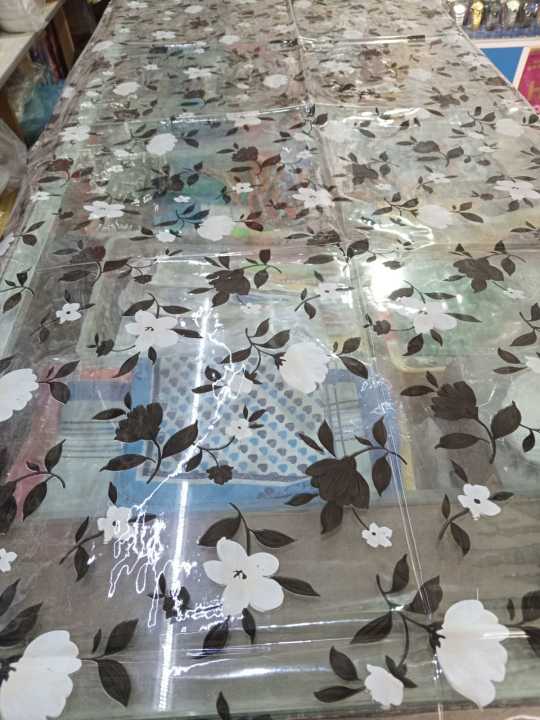 6 Seater Dining Table Transparent Printed Plastic Table Cover (Random Design Delivered)