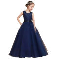 NAVY BLUE NET MAXI DRESS FOR BABYandGIRLS - Embroided Net Body, Silk Belt on Waist - Adorable Fashion for Little Ones. 