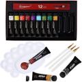 Acrylic Paint Set 12 GIORGIONE Colours (Each tube 12ml)  Art for Canvas , Wood , Ceramics and Fabrics - Craft Supplies - Beginners or Professional Artists Grade Rich Pigment Non Toxic Paint. 