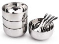 Stainless Steel Bowl 11 cm Small Mini Bowls with 4 Tea Spoon Set 4 Pcs. 