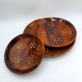 Stunning Wooden Plate Set with Intricate Brass Decorative Work | Set of Wooden Plates | Upgrade Your Table Setting! Wooden Plate Set | 03 Piece Set | Impress your guests | Hadi Wood Craft | Draz.pk. 