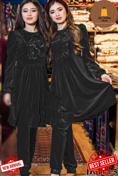 Jay Online Store - Two PC Stitched Velvet & Moon Light Stylish Dress - For Girls & Women - Available in Different Colors
