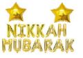 “NIKAH  MUBARAK” Foil Balloons Golden with 2 Stars - Letter Balloons For Nikah Event Party Decoration Nikah Mubarak Decor Supplies. 