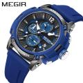 Megir brand fashion business, large dial, timepiece, sports, silicone, date, quartz men's watch. 