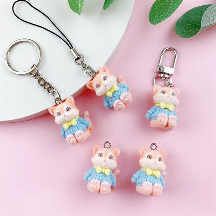 Cartoon 3D Flocking Fox Pendant Cute Animal Phone Lanyard Keychain Bag Charms MJ