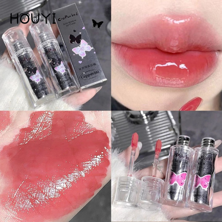 Cappuvini Butterfly Iced Mirror Lip Glaze Watery Moisturizing Lip Gloss Long Lasting No Fading Lip Tint
