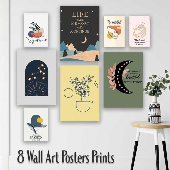 8 Various Sizes Minimalist Boho Wall Art with Motivational Quotes Posters Prints, Home & Room Decoration Items, Wall Decor Posters, Home Decor Wall Art, HD Quality Prints, Wall Hanging Room Decor Items, Wall Photo Cards Prints