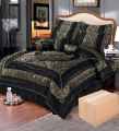 Elegance Bridal Bed Set - Luxurious Satin & Lace with Embroidered Details Bed Set Fancy Bridal Bed Sheet Set Pillow Cover Cushion Cover Neck Roll Set of 8 Pieces. 