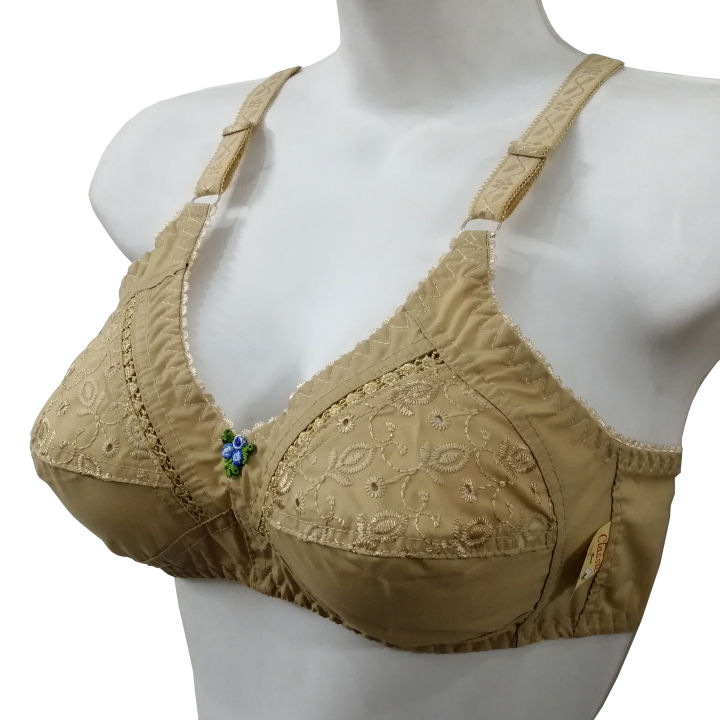 Classic Cotton Bras for Women with Chikan Embroidery Non-Padded and B Cups with 3-Hooks Extendable Back Closure, Ladies Brassier for Casual Wear