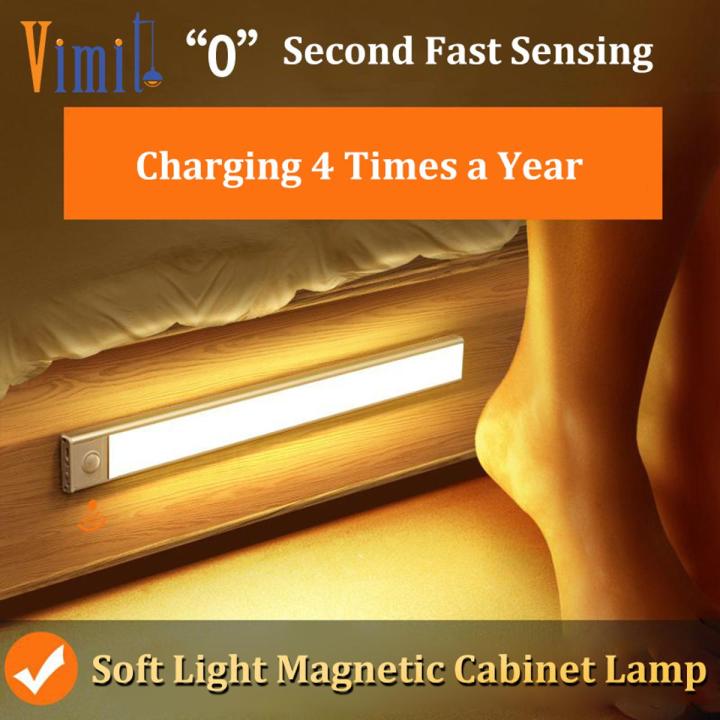 Vimite 40CM Wireless Led Magnetic Cabinet Light Bar USB Rechargeable Battery Motion Sensor Night Lights Bedroom Lamp for Room Wardrobe Kitchen Bathroom Hallway Stairs Wall Warm White Lighting