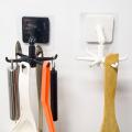 360 Degrees Adhesive Hook Kitchen Bathroom Storage Hanger Wall Hanging Cabinet Shelf Rotating Folding Hooks Foldable Rotatable Mounted Organizer Holder Moisture Proof Swivel Seamless Hangers Mount Adhesive Strong Bearing Manual Detachable. 