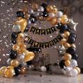 Amazing Happy Birthday Theme Set 1 Pcs Black Banner 30 Pcs Balloons 2 Foil Star 2 Foil Heart Happy Birthday Decoration Set. 