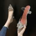 Cinderella Silver Transparent Buckled Heels - 3 Inch Rhinestone Sandals for Women & Girls, Pointed Toe. 