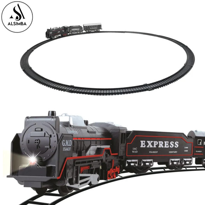 Black 13 Pieces Battery Operated Express Kids Train Toy Set - Track Size Approx. 210cm - With Front Light