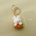 New Cute Cotton Wool Radish Rabbit Keychain Cartoon Hand-crocheted Key Ring Women Girl Lovely Bag Car Pendant Creative Gifts. 