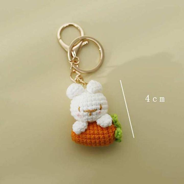 New Cute Cotton Wool Radish Rabbit Keychain Cartoon Hand-crocheted Key Ring Women Girl Lovely Bag Car Pendant Creative Gifts