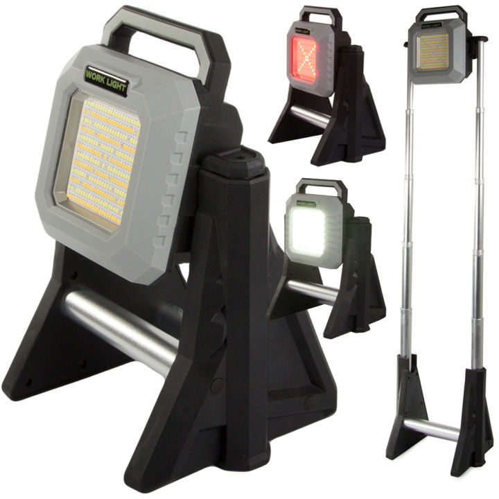 Multifunctional Work light Adjustable color Temperature Rechargeable LED Work Light with Stand, Cordless Work Light 10AH Battery, Power Bank 750/1500/3000 Lumen, 2700/8000K Dimmable ( 128 White light SMD / 128 Yellow Light SMD / 20 Red light SMD