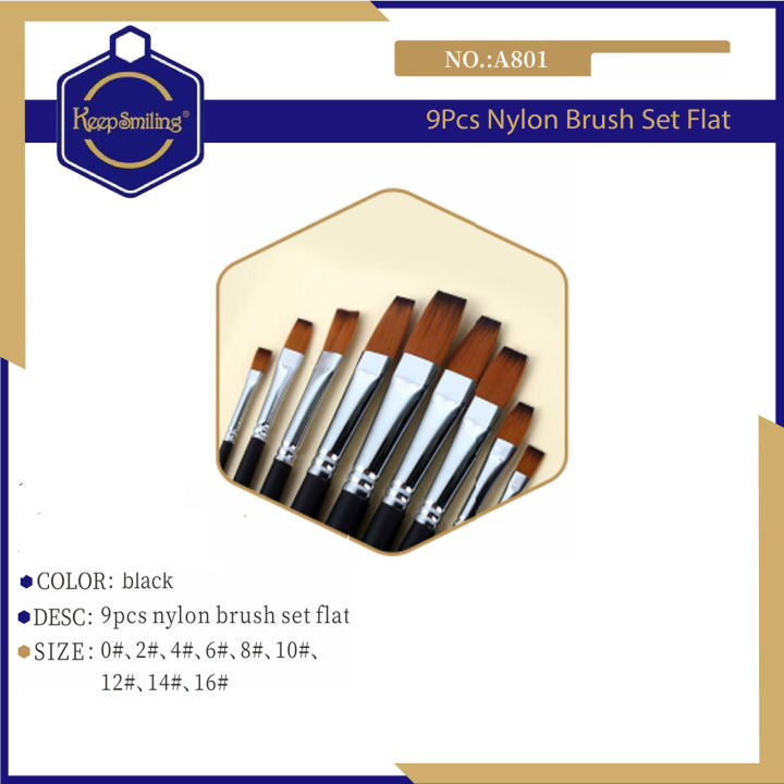 Keep%20Smiling%20A801%209pcs%20Nylon%20Brush%20Set%20Flat%20Best%20Brush%20For%20Painters%20-%20Image%202
