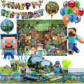 Minecraft Balloon Pixel Game Theme Birthday Banner Party Decoration Disposable Tableware Cake Topper Supplies Creeper TNT Toy. 