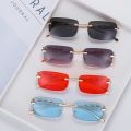 Rimless Rectangle Sunglasses Retro Clear Ocean Lens Sun Glasses Cheetah Decoration Shades Fashion UV400 Eyewear for Women Men. 