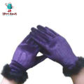 Women's Girl's Black Winter Velvet Gloves With Frr Cuff On Wrist. 