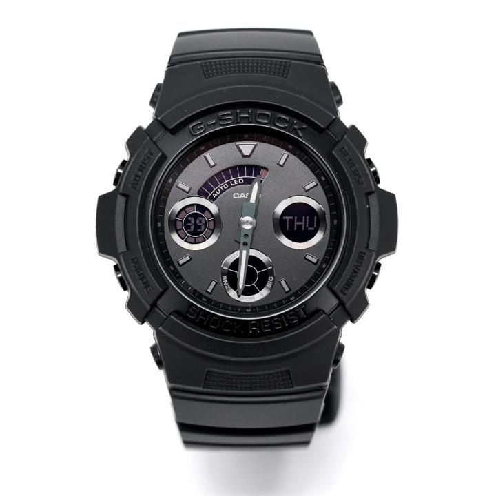 Casio G Shock Mens Black Analog-Digital Black Resin Band Watch-AW-591BB-1ADR