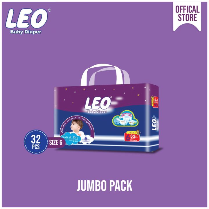 Leo Jumbo Pack Baby Diaper - Size 6, XX-Large - 32 Pcs