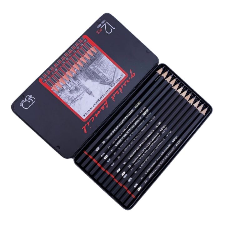 Professional Sketch and Drawing pencils set，Art Pencil 12-Count(8B-2H) Drawing/Sketching Pencil Set of 12 in Metal Box