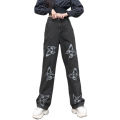 Women's Loose Jeans, High Waist Butterfly Print Long Straight Pants, Slim Baggy Trousers. 