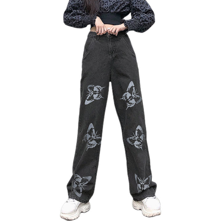 Women's%20Loose%20Jeans,%20High%20Waist%20Butterfly%20Print%20Long%20Straight%20Pants,%20Slim%20Baggy%20Trousers%20-%20Image%203