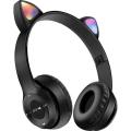 New Cat Headphone Wireless Bluetooth Headphone Headset Cat Ear LED Light Up Wireless Headphones for Mobile Phone PC or Laptop. 