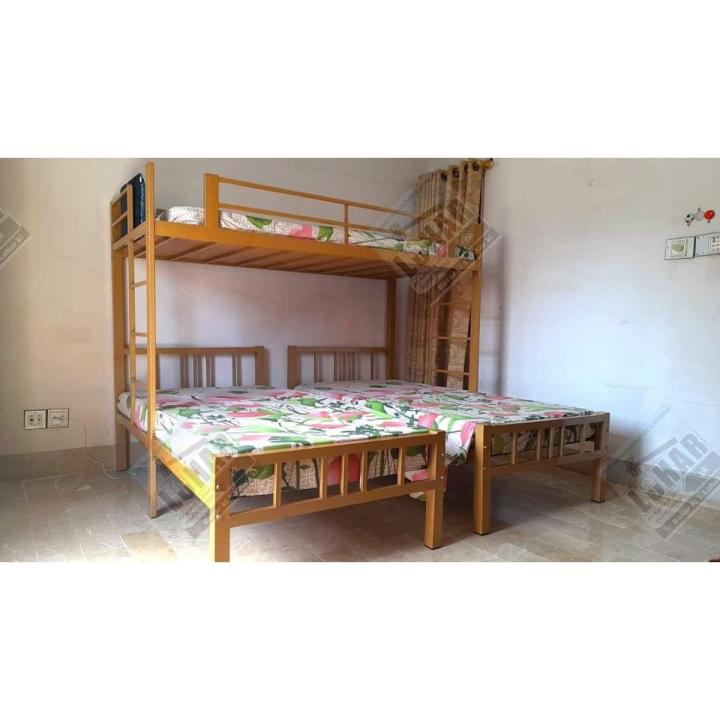 Metal Bunk Bed Frame over Two Single Wrought Iron Beds