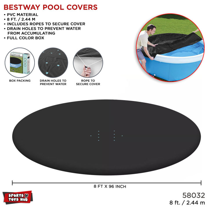 Bestway Pool Cover 58032, 8FT Swimming Fast Set 8' Pool Cover, Pool Clean, Protected, Rainproof, Dustproof, Outdoor Garden, Pool Swimming Sunblock Cover Ready For Summer, Kids, Girls & Boys Fast Set Pools