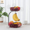 2-Tier Fruit Basket with Banana Holder, Standing Daily Kitchen Modern Fruit Bowl, Practical Fruit Bowl, Vegetable Basket Made of Metal, Black. 