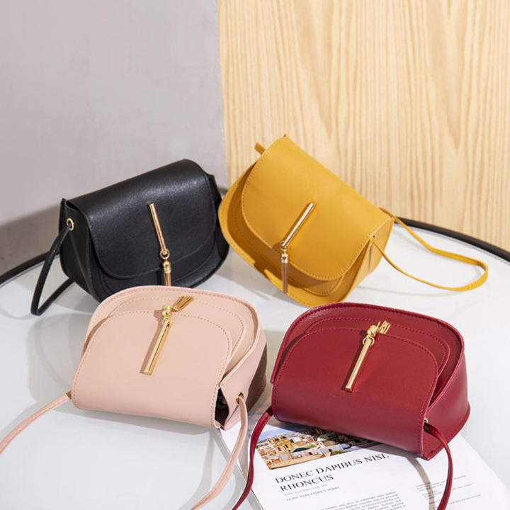 Semi-circle Saddle bag Chic Solid color Shoulder bag Crossbody bag Golden tassel Double layer Small square bag for Casual Daily