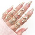 17Pcs/Set Women Bohemian Artificial Gemstone Rhinestone Finger Ring. 