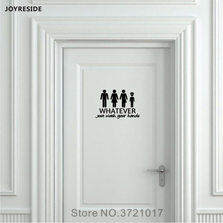 JOYRESIDE Uni Restroom Bathroom Toilet Door Wall Decal Vinyl Sticker Decor Funny Wash Your Hands Alien Home Decoration XY082